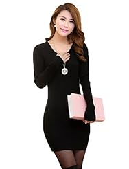 Round Neck Sweater Above the Knee Long Sleeves Cotton/Knit Jumper 