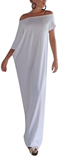 UNIZHUU Women Lady Boho Short Sleeve Evening Party Long Maxi Dress Gown(m,white)
