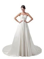 Sophisticated A-line Satin Lace-Up Beaded Ruched Sweetheart  Dress with a Court Train 