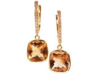 Fine Quality Champange Quartz and Diamond Hoop 18k Yellow Gold Earrings Ctw 8.05