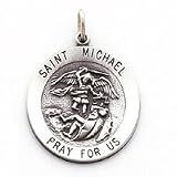 Saint Michael - Large Round Sterling Silver St. Michael Pray for Us Medal Pendant