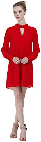 LONG SLEEVE TUNIC DRESS WITH BUTTON OPEN CUFF WITH CUTOUT DETAIL AT CHEST RED LARGE