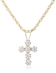 Jewelry Of Faith Girls 10k Gold Cubic Zirconia Cross Pendant Necklace and Gold Filled Chain