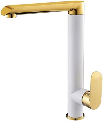 Sunnyhome007 Modern Solid Brass Bathroom Faucet Single Handle Hot and Cold Basin Mixer Tap with 3/8" Female Compression Thread, White &amp; Golden Finish