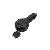 Rubberized Retractable Car Charger for Apple iPhone 4S (Black)