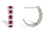 14K White Gold Genuine Round Ruby Hoop Earrings