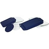 Pyrex Bakeware 6-Piece Baking Dish Set with Lids, Clear with Blue Lids