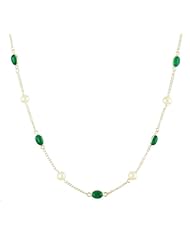 Sterling Silver with 10 Freshwater Pearls and 7 Green Onyx Oval Cabochon Necklace, 18"