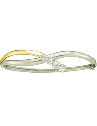 0.50 Carat (ctw) 14k Yellow Gold Round White Diamond Ladies Two Tone Flower Bangle Bracelet