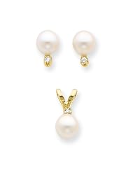 14k 5-5.5mm Salt Water Cultured Pearl & Dia. Earring & Pendant Set