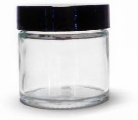 Glass 2 oz Clear Salve Jar with Black Lid 8 pk (+ Spatulas)