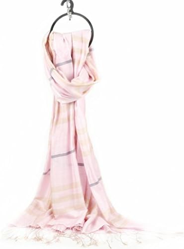 Fanii Women's Blends Series Fringe Silk Checkered Wrap Scarf Pink