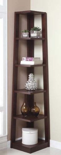 5-Tier Corner Shelf Contemporary Style in Walnut Finish
