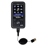Einziehbares USB Kabel f�r Sony Walkman NWZ-S718 mit Hot Sync und aufladen Einsatzm�glichkeiten  von Gomadic mit TipExchange Technology