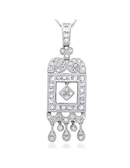 14K White Gold 1.45ct Charmed Antiqued Style Bezel Princess & Diamond Pendant