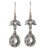 Lee Angel Silver Small Cubic Zirconia Tear Drop Earring with Pave Crystals