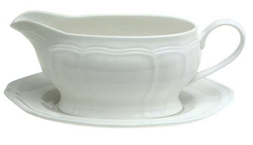 Mikasa Antique White Gravy Boat and Stand