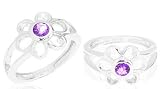 Round Cut Amethyst Flower Shaped Toe/Pinky Ring Sterling Silver