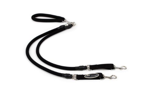 EZ Steps Low Impact Shock Absorbing Coupler Leash for Walking Two Dog up to 200 lbs. Combined Weight, Black