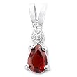 Sterling Silver Rhodium Plated Cubic Zirconia Pendant with Pear Shaped Garnet Colored Semi-Precious Stone.
