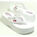 AKA Cherry Print Flip Flop Beach Sandals White