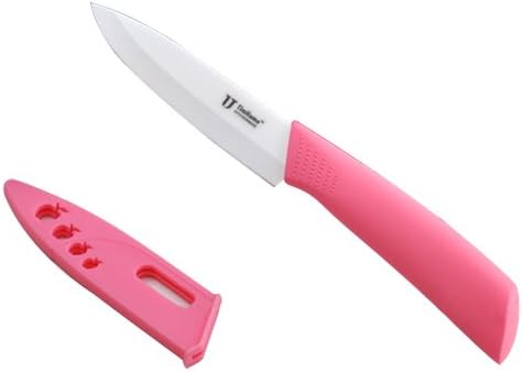 TimHome Eco-friendly & High-quality Zirconia Ceramic Knives Kitchen Utility Chef's Paring Knife with Plastic Blade Cover (5 inch, Pink)