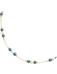 14K Gold Black,White Cultured Round Pearl Necklace 16"