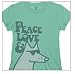 Designer Ladies Cotton T-Shirt - Garment Dyed "Peace, Love and Teddy" T-Shirt for Women - Mint - X-Large