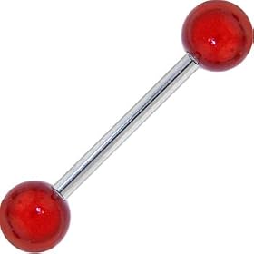 Red MIRACLE BALL Barbell Tongue Ring by Black Steel Tongue Rings