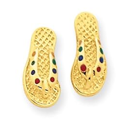 14k Gold Rainbow Enameled Flip Flop Post Earrigns