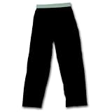 Solid black cotton jersey pants exposed elastic waist, unisex false fly, available in 5 colors and 5 adult sizes, S to XXL