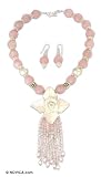 Rose quartz and pearl jewelry set, 'Garden' 0.8