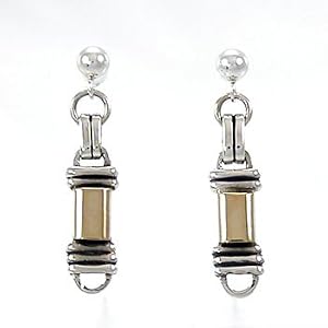 Southwestern Native American Handcrafted Dangle Post Earrings in 14Kt Gold and Sterling Silver by M. M. Rogers, #11269
