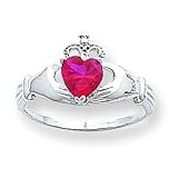 14k White Gold CZ (Cubic Zirconia) July BirthStone Claddagh Heart Ring