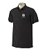 Custom embroidered mean face golf ball design on polo shirt