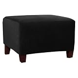 Maytex Collin Stretch 1-Piece Slipcover Ottoman, Black