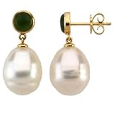 14K Yellow or White Gold Paspaley South Sea Cultured Pearl and Jade Earrings - Various Sizes