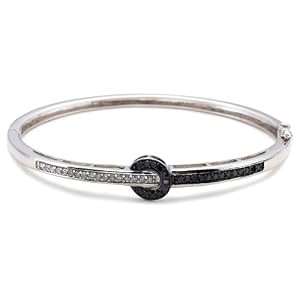 Sterling Silver Black and White Diamond Bangle Bracelet (3 4 cttw) by