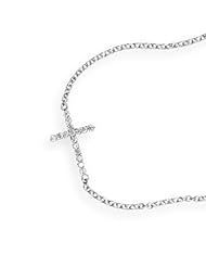 Side Set Cross Necklace with Sparkling Cubic Zirconia Rhodium on Sterling Silver - Nontarnish