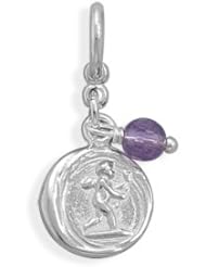 Sterling Silver Cupid Tag Charm with Amethyst Bead