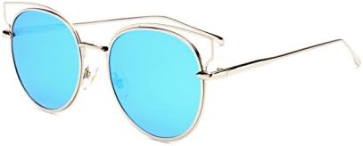 Optition Technologic Full Metal Crossbar Flash Mirror Flat Lens Aviator Sunglasses(Blue)