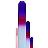Czech Glass Nail File - 3 Piece Nail Kit + Nail Stick - Large Pedicure Glass File, Medium & Small Nail Boards With Case - Purple and Magenta - Bona Fide Beauty