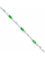 Genuine .925 Sterling Silver Emerald And Diamond Bracelet 3.5 Grams . 100% Satisfaction Guaranteed.