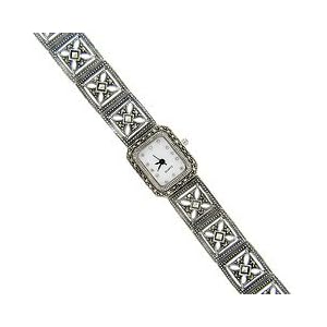 sterling silver marcasite square band watch