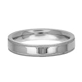 Comfort-Fit Flat Milgrain Wedding Band in 18k White Gold (4mm)