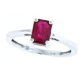 1.00ct Emerald Cut Genuine Ruby Ring in 10Kt White Gold by MyTreasurez