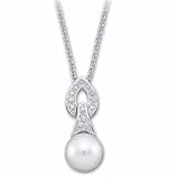 0.10Ct.T.W. Round Brilliant Cut Diamonds, 14K White Gold, 8mm White Cultured Freshwater Pearl Necklace