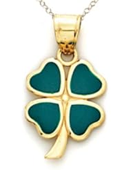 14kt Yellow Gold Green Enamel 4 Leaf Clover Pendant - Chain Included