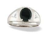 14K White Gold Genuine Oval Black Onyx and Diamond Men's Ring