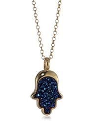 Marcia Moran "Midnight" 18k Gold-Plated Dark Blue Druzy Hamsa Pendant Necklace